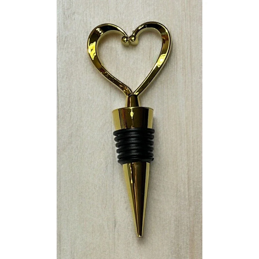 Deluxe Gold Heart Shaped Wine Bottle Stopper with Organza Bag